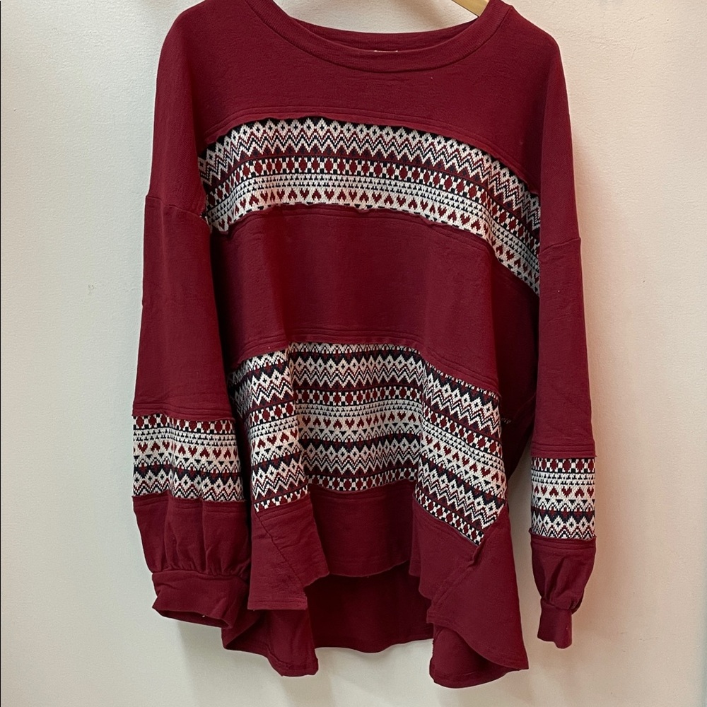 Very J Burgundy Patterned Sweatshirt